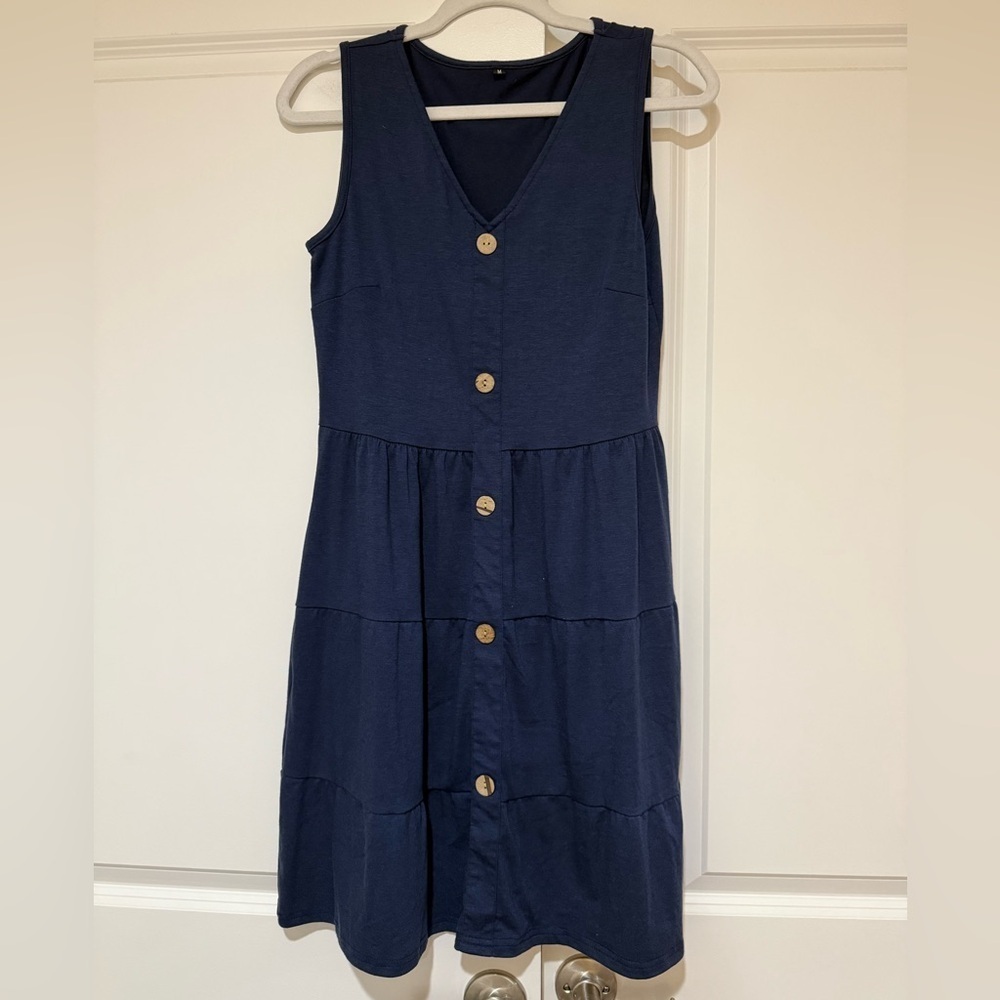 Navy Blue Button-Down Dress sz M NWOT - Picture 2 of 4